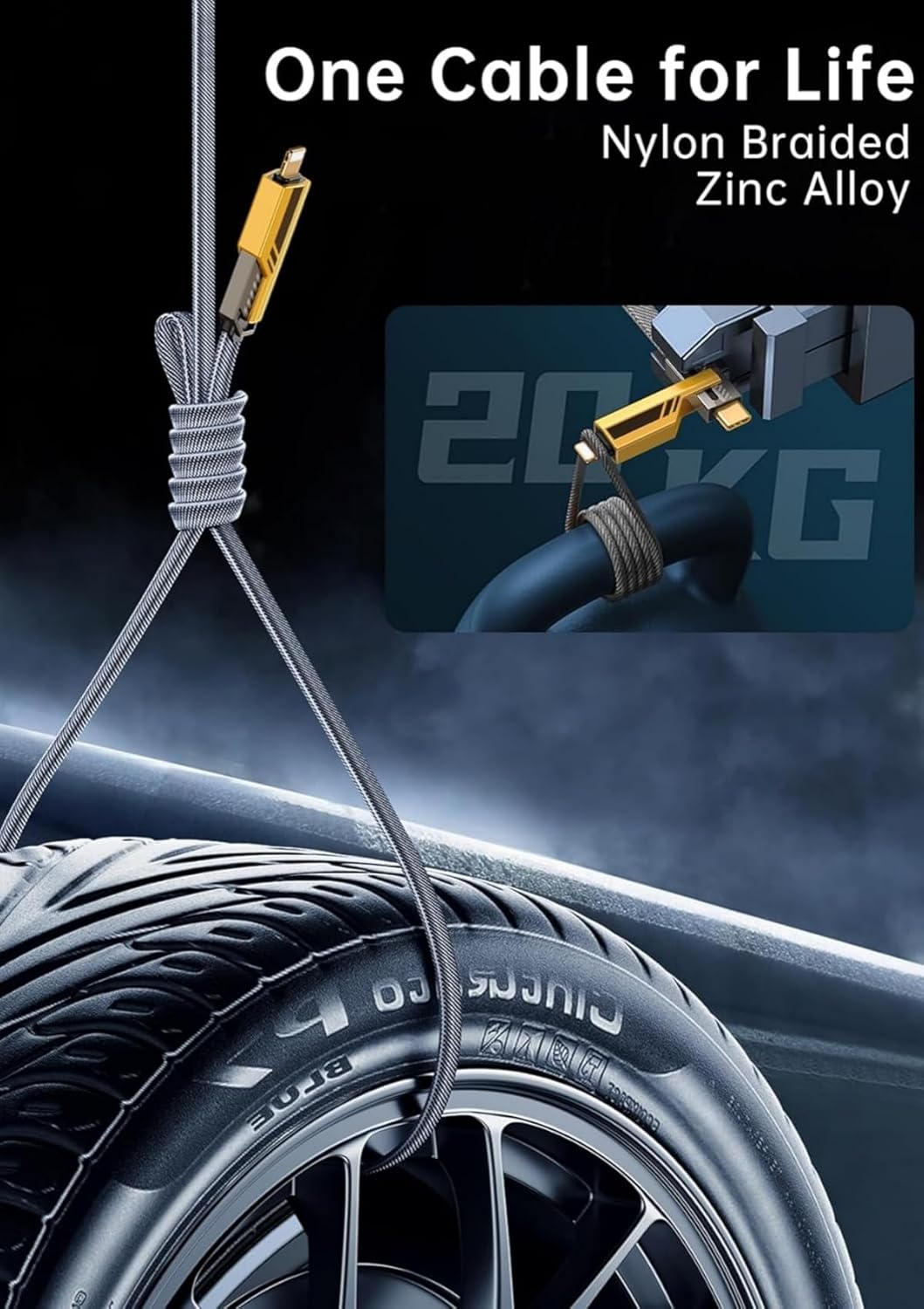 • كابل شاحن USB متعدد 15 سم، شحن سريع 65 واط 3 في 1 (Lightning, Type-C & Micro USB) - الصورة 4